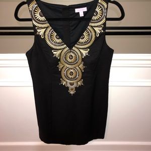 Lilly Pulitzer Black and Gold Embroidered Midi Dress